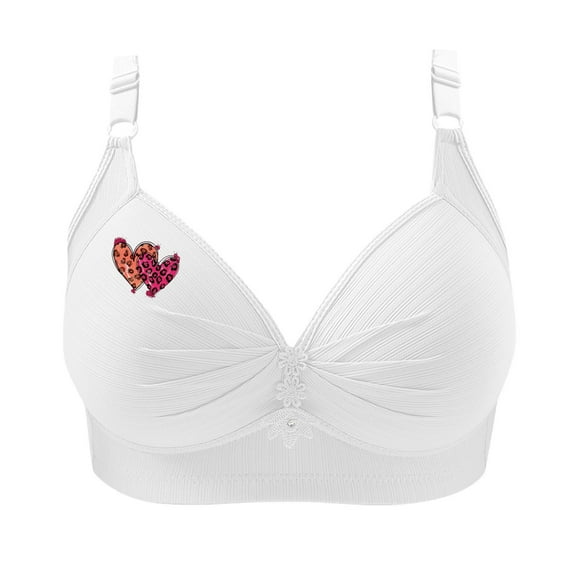 FAVIPT Bras Plus Size Women Breathable Push Up Daily Bras Adjustable Wireless Floral Print Bra Comfort Senior Underwear White,XXXXL