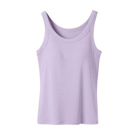 FAVIPT Built-in Bra Tank Tops for Women Workout Running Gym Fitness Camisole Sleeveless Solid Color Padded Tops Casual Trendy Summer 2025 Tops Purple,XL