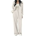 thumbnail image 1 of FAVIPT Business Casual Suit for Women 2 Piece Sets Loose Open Front Lapel Blazer Jacket Wide Leg Pocket Long Pant Work formal Outerwear 2025 Beige,S, 1 of 6