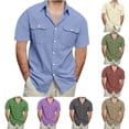 thumbnail image 1 of FAVIPT Button Down Cotton Shirts for Men Short Sleeve Collared Linen Tops Office Work Casual Dress Shirts with Pockets Coffee,M, 1 of 9