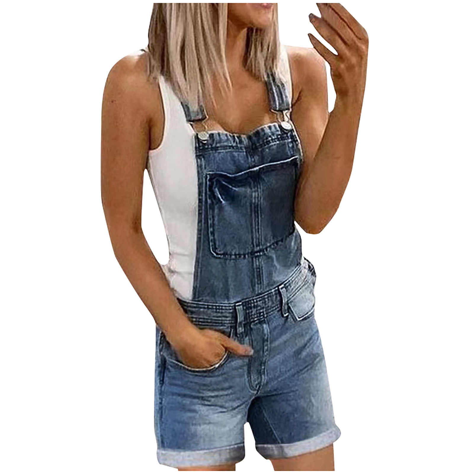 FAVIPT Casual Sleeveless Rolled Up Denim Rompers, XXL (Women's ...