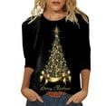 thumbnail image 1 of FAVIPT Christmas Shirts for Women Glitter Xmas Tree Printed 3/4 Sleeve Tops Plus Size Dressy Casual Crew Neck Holiday T-Shirts 2024 Black,L, 1 of 1