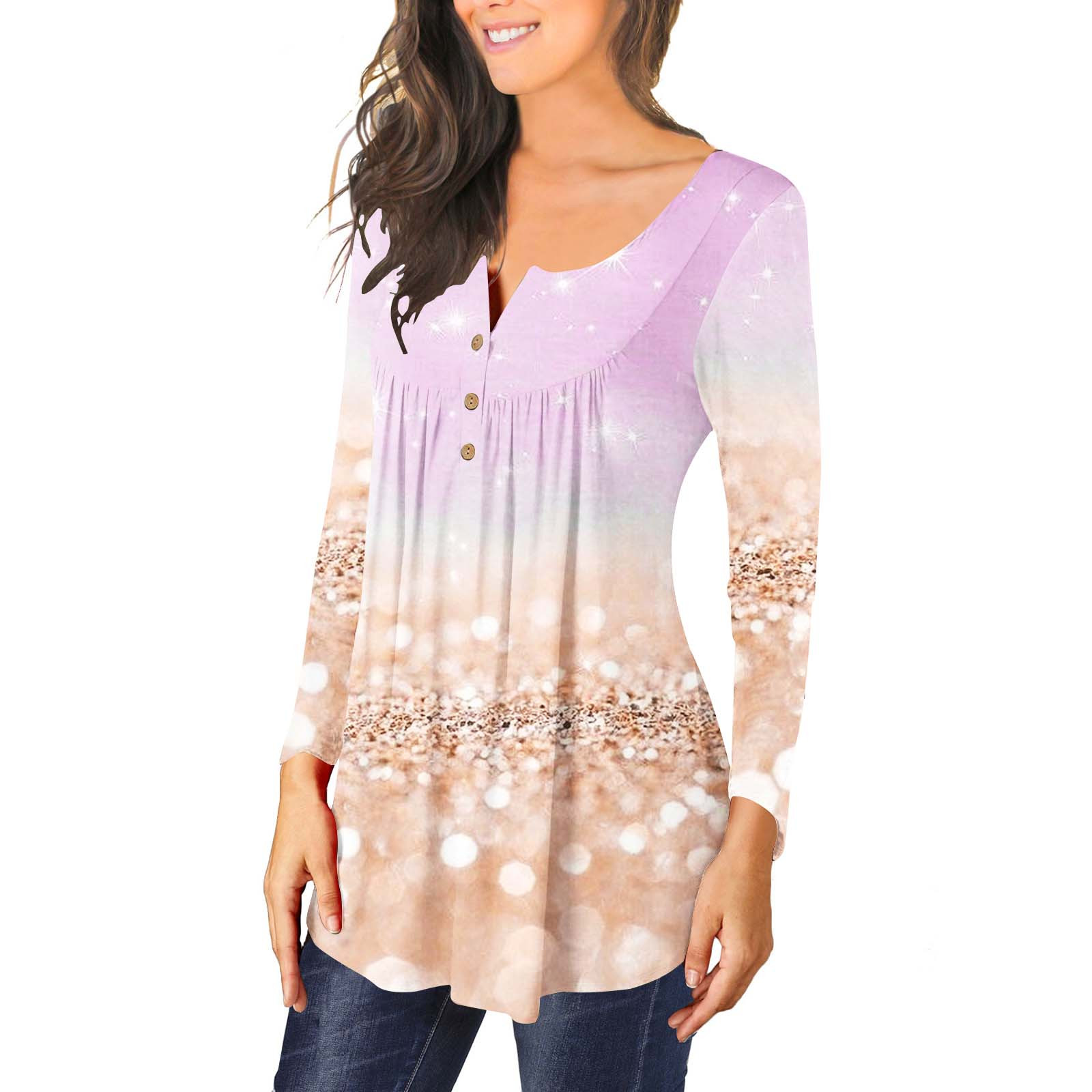 FAVIPT Christmas Tops for Women Long Sleeve,Womens Christmas Tops 2023 Long Sleeve Tunic Top