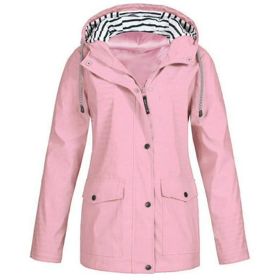 FAVIPT Coat for Women Plus Size Waterproof Sunprotect Rain Jackets Full Zip Hoodies Lightweight Coats Plain Slim Fit Outerwear 2025 Pink,XXXXL