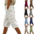 thumbnail image 1 of FAVIPT Cotton Linen Shorts for Women Drawstring Elastic High Waist Short Pants Side Buttons Pockets Summer Beach Short Pants Mint Green,M, 1 of 9