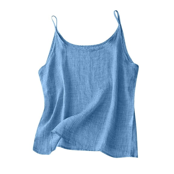 FAVIPT Cotton Linen Tank Tops for Women Spaghetti Strap Crew Neck Camisole Solid Color Lightweight Casual Trendy Tops Summer 2025 Undershirts Sky Blue,XXXXXL