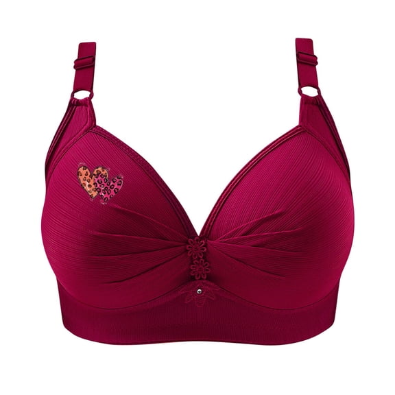 FAVIPT Daily Bras for Women Wireless Floral Print Underwear Breathable Adjustable Comfort Bras for Old Women 2025 Red,XS