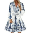 thumbnail image 1 of FAVIPT Dress for Women 2025 Casual Dressy Summer Beach Dresses Long Sleeve V Neck Large Hem Dress Elegant Floral Print Dresses Blue,S, 1 of 7