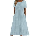 FAVIPT Dresses for Women Casual Eyelet Embroidery Short Sleeves Dress