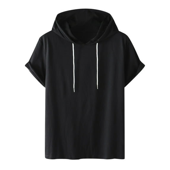 FAVIPT Fashion Shirts for Men 2024 Men's Short Sleeve Hoodie Workout Gym Sweatshirt Summer Muscle Fit Basic Solid Color Athletic Hoodies Pullover Hooded T-Shirts Black XXL