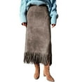 thumbnail image 1 of FAVIPT Faux Suede Midi Skirt for Women High Waisted Fringe Trim Outfits Vintage Western Bodycon Pencil Skirt Gray,XXL, 1 of 6