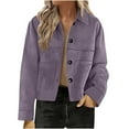 thumbnail image 1 of FAVIPT Faux Suede Oversized Jacket Women Long Sleeve Button Up Coats Lapel Casual Trendy Cropped Outfits Fall Fashion 2025 Outerwear Purple,L, 1 of 6