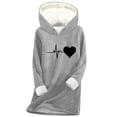 thumbnail image 1 of FAVIPT Fleece Lined Pullover for Women Heart Printed Long Sleeve Sweatshirt Sherpa Casual Thick Thermal Tops Oversized Winter Warm Hoodies Gray,XL, 1 of 3