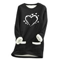 thumbnail image 1 of FAVIPT Fleece Lined Sweatshirt Women Sherpa Winter Fall Warm Tops Long Sleeve Crew Neck Soft Pullover Heart Print Pockets Underwear Black,M, 1 of 4