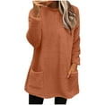thumbnail image 1 of FAVIPT Fleece Lined Sweatshirts for Women Long Sleeve Plain Sherpa Tops Crew Neck Winter Warm Soft Underwear with Pockets Khaki,L, 1 of 6
