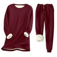 thumbnail image 1 of FAVIPT Fleece Sweatsuit 2 Piece Women Lined Sherpa Round Neck Sweatshirts and Sweatpants Set Cinch Bottom Drawstring Warm Loungewear Red,XXL, 1 of 4