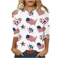 thumbnail image 1 of FAVIPT Fourth of July Hawaiian Shirt Women Casual Loose Summer 2025 Shirts 4th of July Stars and Stripes Print Tees 3/4 Sleeve Round Neck Shirts Multicolor,M, 1 of 6