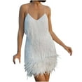 thumbnail image 1 of FAVIPT Fringe Dress for Women Sleeveless Strap Mini Dresses Sequin Feather Patchwork Prom Dress Evening Party Club Date Night Dress, 1 of 9