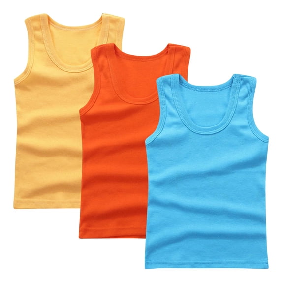 FAVIPT Girl 3 Pack Tank Tops Summer Soft Cotton Sleeveless Crewneck Undershirts Casual Solid Color Lightweight Tees Yellow,4 Years