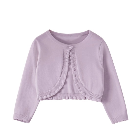 FAVIPT Girl Cardigan Sweaters Lace Trim Ruffled Long Sleeve Crewneck Bolero Shrug Casual Cute Knitted Button Cropped Jacket Purple,10 Years