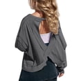 thumbnail image 1 of FAVIPT Girl Open Back Shirt Workout Backless Athletic Shirts Cute Oversized Crop Tops Sports Casual Long Sleeve Running Tees Dark Gray,13 Years, 1 of 9