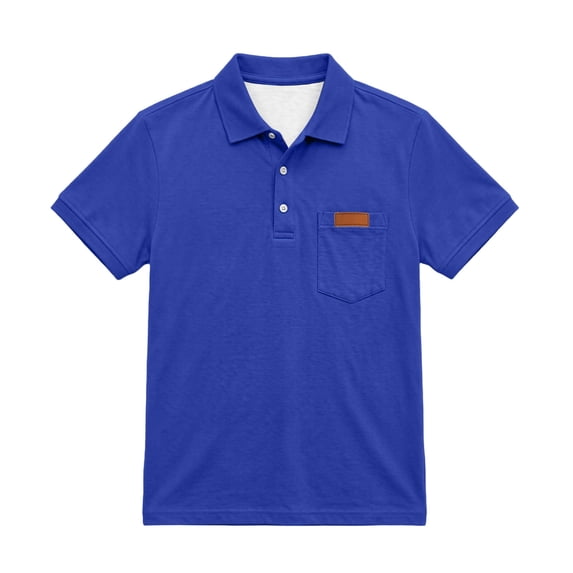 FAVIPT Girls Button Down Shirts Back to School Boys Collared Short Sleeve Tops Casual Trendy Preppy T-Shirt with Pocket Blue,11-12Years