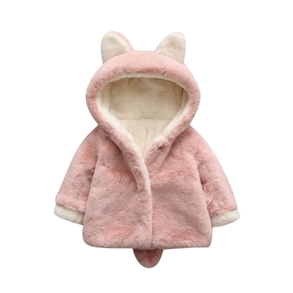 FAVIPT Girls Fleece Coat Snap Button Animal Ear Fuzzy Long Sleeve Hoodies Casual Cute Fox Sweater Thick Fall Winter Warm Tops Pink,2-3 Years