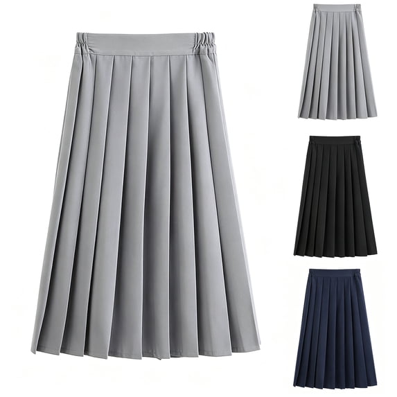 FAVIPT Girls Pleated Midi Skirts Elastic Waisted A-Line Knee Length School Uniform Skirt Casual Flowy Swing Preppy Skorts Gray,4XL