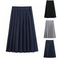 thumbnail image 1 of FAVIPT Girls Pleated Midi Skirts Elastic Waisted A-Line Knee Length School Uniform Skirt Casual Flowy Swing Preppy Skorts Navy,4XL, 1 of 3