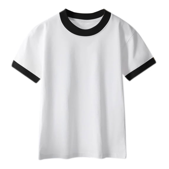 FAVIPT Girls Ringer Shirt Summer Boys Soft Cotton Tshirt Short Sleeve Crew Neck Athletic Shirts Casual Cute Sports Tees Black,8 Years