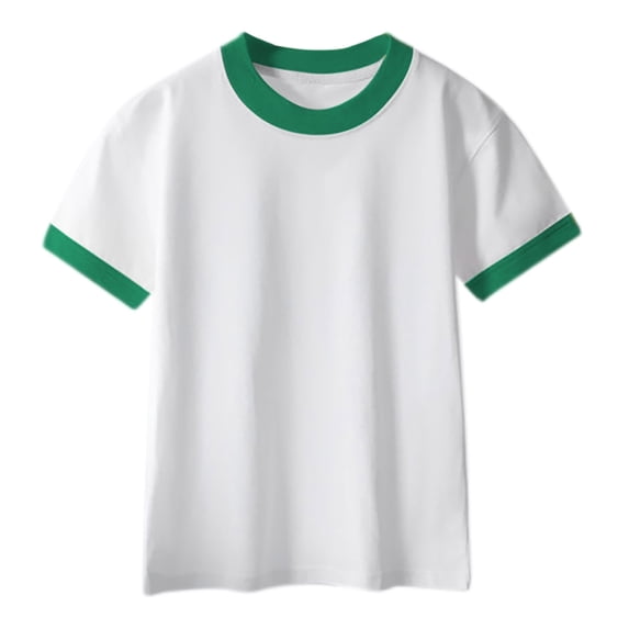 FAVIPT Girls Ringer T Shirt Summer Boys Soft Cotton Tshirt Short Sleeve Crew Neck Athletic Shirts Casual Cute Sports Tees Green,8 Years