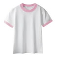 thumbnail image 1 of FAVIPT Girls Ringer Tees Summer Boys Soft Cotton Tshirt Short Sleeve Crew Neck Athletic Shirts Casual Cute Sports Tops Pink,2 Years, 1 of 9
