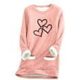thumbnail image 1 of FAVIPT Graphic Fleece Sweatshirts for Women Hearts Long Sleeve Sherpa Soft Underwear Round Neck Heart Print Pullover with Pockets Pink,XXL, 1 of 4