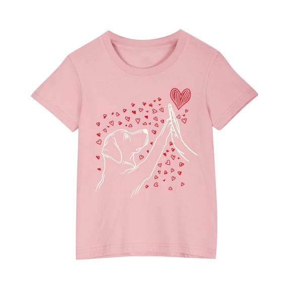 FAVIPT Graphic Print Toddler Girl T-Shirts Summer Boys Cotton Cute Cat Shirts Short Sleeve Crew Neck Cartoon Animal Tshirts Pink,9 Years