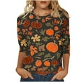 thumbnail image 1 of FAVIPT Halloween Shirts for Women Three Quarter Sleeve Round Neck Blouse Funny Graphic Print Casual Shirts Basic Novelty Party Fall Tees Orange,XL, 1 of 7