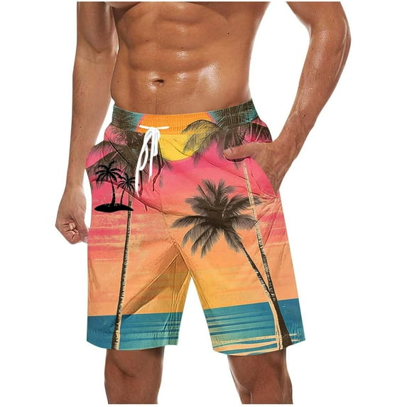 FAVIPT Hawaiian Board Shorts Men Casual Trendy Summer 2025 Shorts Drawstring Elastic Waist Beach Shorts Quick Surf Vacation Shorts with Pockets Multicolor,XL