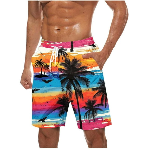 FAVIPT Hawaiian Board Shorts for Men Quick Dry Elastic Waist Shorts Drawstring Surf Beach Shorts Vacation Casual Summer 2025 Shorts with Pockets Multicolor,M