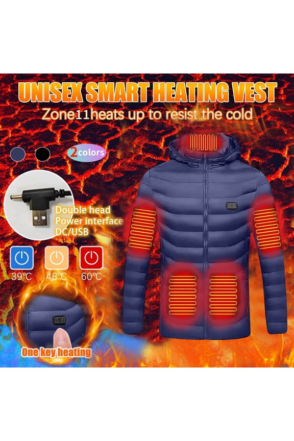 Heated Jacket for Men Plus Size,Womens Smart USB Electric Rechargeable Hooded Heating Coat Winter Warm Clothing Puffer Down Jackets with 11 Heating Zones