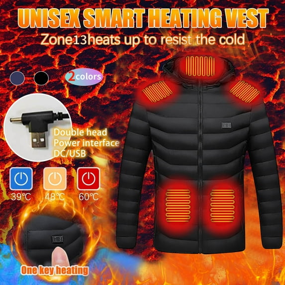 FAVIPT Heated Jacket for Men Women Plus Size 2023 Outdoor Hooded Heating Coat Winter Warm Clothing Puffer Down Jackets with 13 Heating Zones