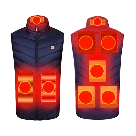 FAVIPT Heated Vest for Men or Women Zip Up Stand Collar Vest Rechargeable 8 Heating Zones Heated Tops USB Charging Electric Softshell Blouses Navy,XXL