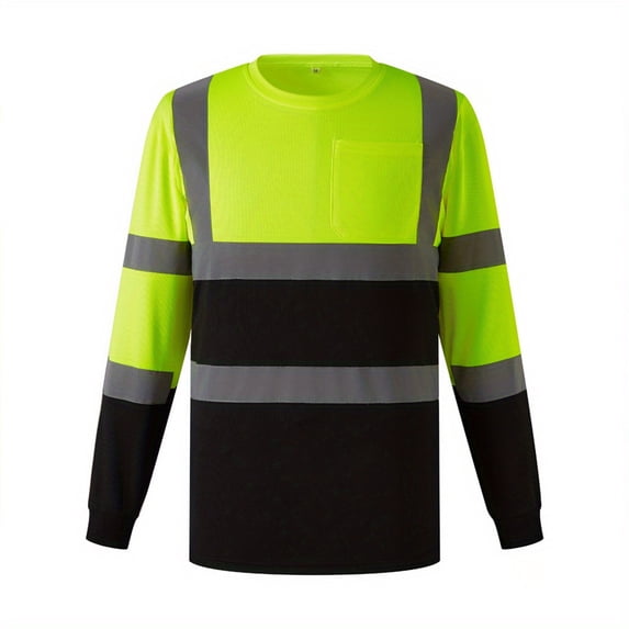 FAVIPT Hi Vis Long Sleeve Shirts for Men,Men's High Visibility Long Sleeve Reflective Safety T-Shirts for Construction Work Shirt with Pocket 2025 Yellow,S