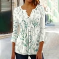 thumbnail image 1 of FAVIPT Hide Belly Tops Women 3/4 Sleeve Shirts for Women Bell V Neck Graphic T Shirts Button Pleated Boho Tops Elegant Vintage Floral Blouse Green,L, 1 of 5