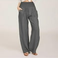 thumbnail image 1 of FAVIPT High Rise Linen Pants for Women Cotton Linen Pants for Women Summer Wide Leg Casual Loose Drawstring High Waist Palazzo Pants Trousers with Pockets Dark Gray,XXL, 1 of 8