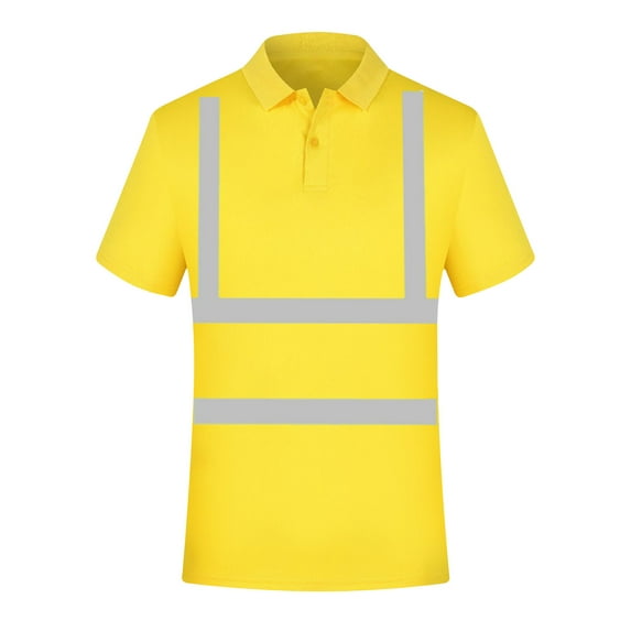 FAVIPT High Visibility Shirt for Men Short Sleeve Reflective Safety T Shirts Construction Tops Quick Dry Lapel Buttons Summer Work Shirts 2025 Yellow,XXL
