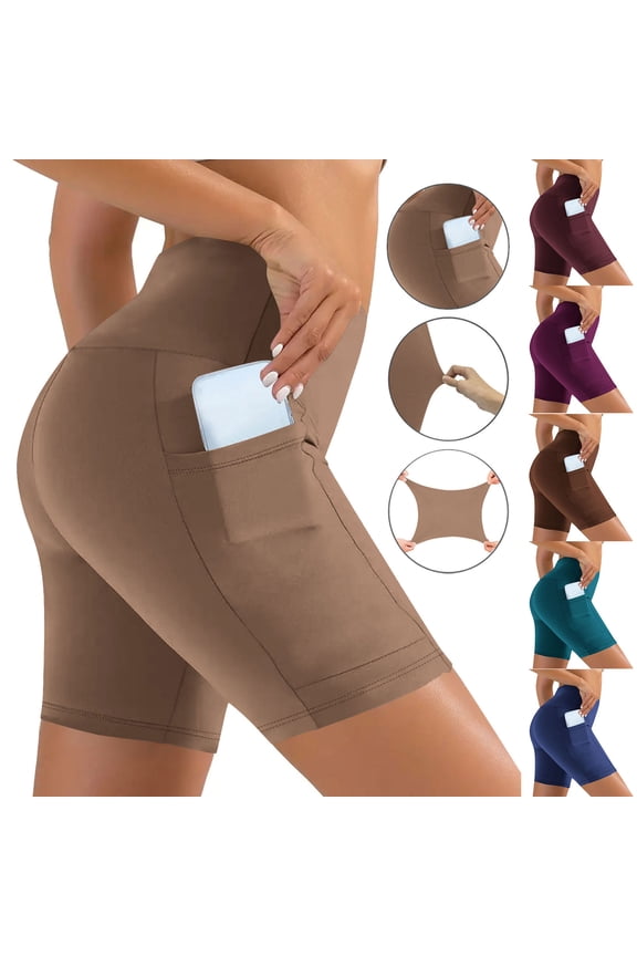 High Waisted Biker Shorts for Women Compression Tummy Control Shorts Gym Workout Running Yoga Shorts with Pockets Coffee,XXL