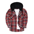 thumbnail image 1 of FAVIPT Hooded Plaid Jacket Men Casual Fashion Fall 2025 Shirts Long Sleeve Button Up Tops Drawstring Pocket Lightweight Flannel Outerwear Red,L, 1 of 5