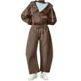 thumbnail image 1 of FAVIPT Hoodie Sweatsuit Set for Women Two Piece Set Zip Up Sweatshirt Athletic Workout Jogger Sweatpant Lounge Fall Fashion Tracksuit with Pockets Brown,M, 1 of 8
