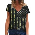 thumbnail image 1 of FAVIPT Independence Day Shirts for Women Short Sleeve Casual Summer Tops 4th of July Patriotic Print Blouses V Neck Fashion Comfy Tunic Tees Army Green,M, 1 of 5