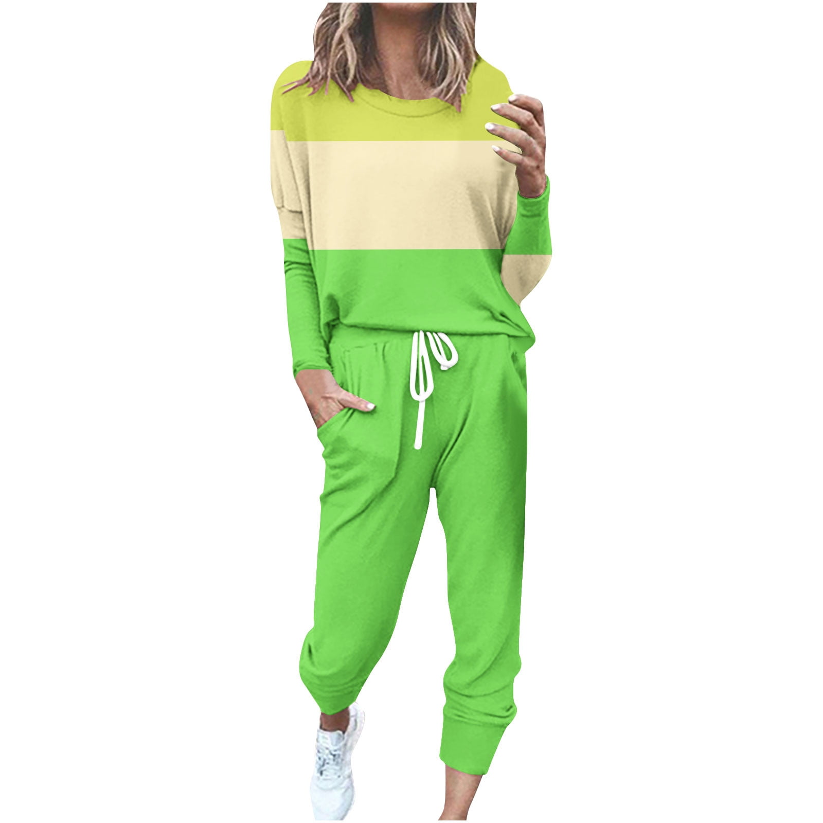 FAVIPT Jogger Sets for Women 2 Piece Color Block Tracksuit Lounge Set ...
