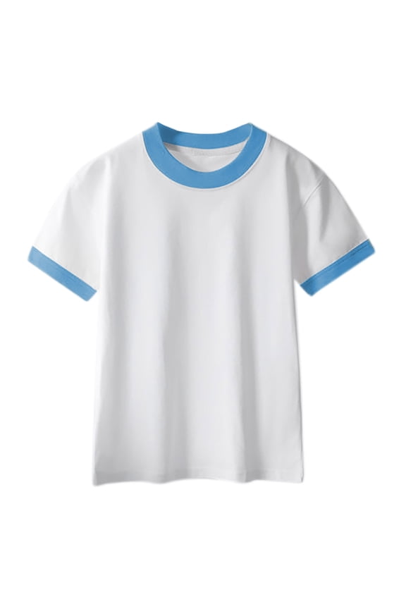 Kids Ringer Shirt Summer Boys Girls Soft Cotton Tshirt Short Sleeve Crew Neck Athletic Shirts Casual Cute Sports Tees Blue,3 Years